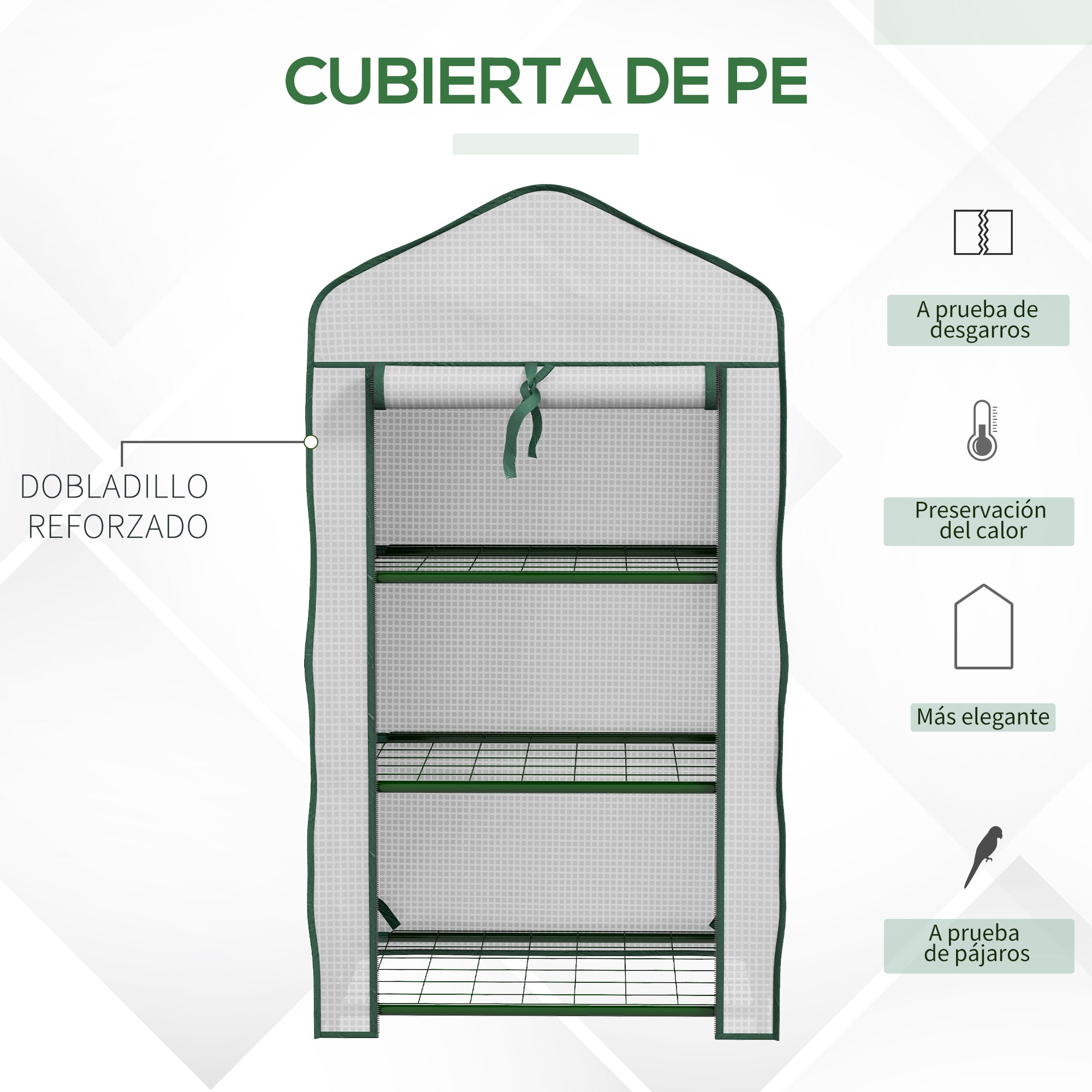 3-Tier Garden Greenhouse Terrace Greenhouse with 3 Shelves 1 Zippered Door for Cultivating Plants Flowers Vegetables 59x39x127 cm White