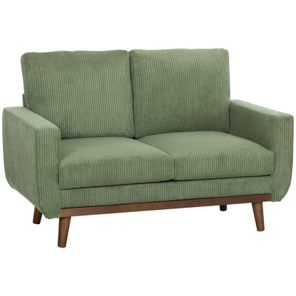 2-Seater Cord Sofa 134 cm (53") – Plush Backrest, Wood-Slat Accent, Comfortable Modern Upholstered Couch for Small Spaces, Living Room, Bedroom, Easy Assembly, Green