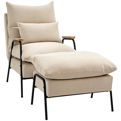 Recliner with Footstool Chair with Adjustable Backrest, Reclining Function, Cushion, Modern Lounge Chair with Corduroy Look for Living Room up to 180 kg Capacity, Beige