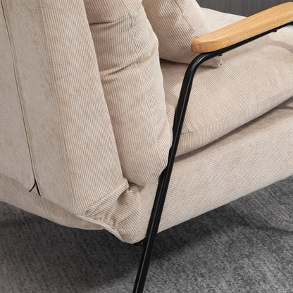 Recliner with Footstool Chair with Adjustable Backrest, Reclining Function, Cushion, Modern Lounge Chair with Corduroy Look for Living Room up to 180 kg Capacity, Beige