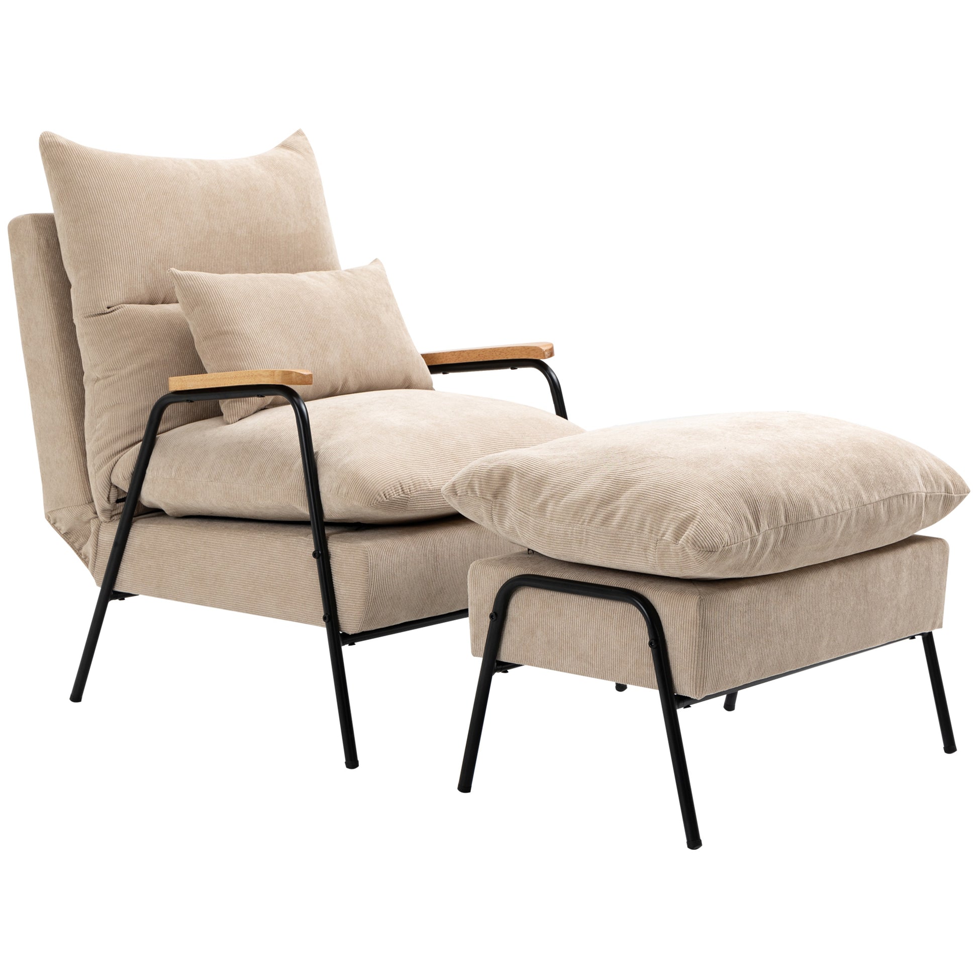 Recliner with Footstool Chair with Adjustable Backrest, Reclining Function, Cushion, Modern Lounge Chair with Corduroy Look for Living Room up to 180 kg Capacity, Beige