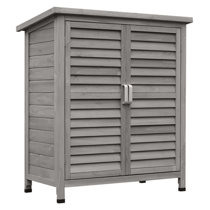Wooden Garden Storage Shed with 2 Interior Shelves, 2 Doors, and Sloping Roof for Outdoor Terrace 87x46.5x96.5 cm Gray