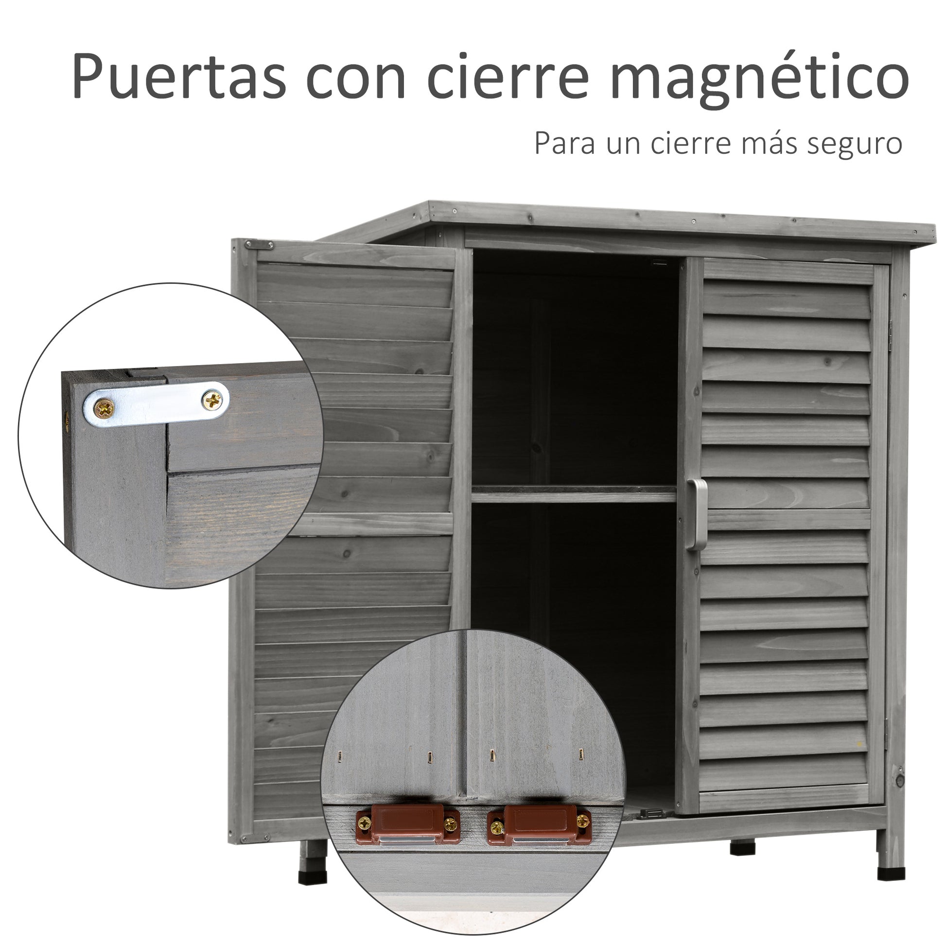 Wooden Garden Storage Shed with 2 Interior Shelves, 2 Doors, and Sloping Roof for Outdoor Terrace 87x46.5x96.5 cm Gray