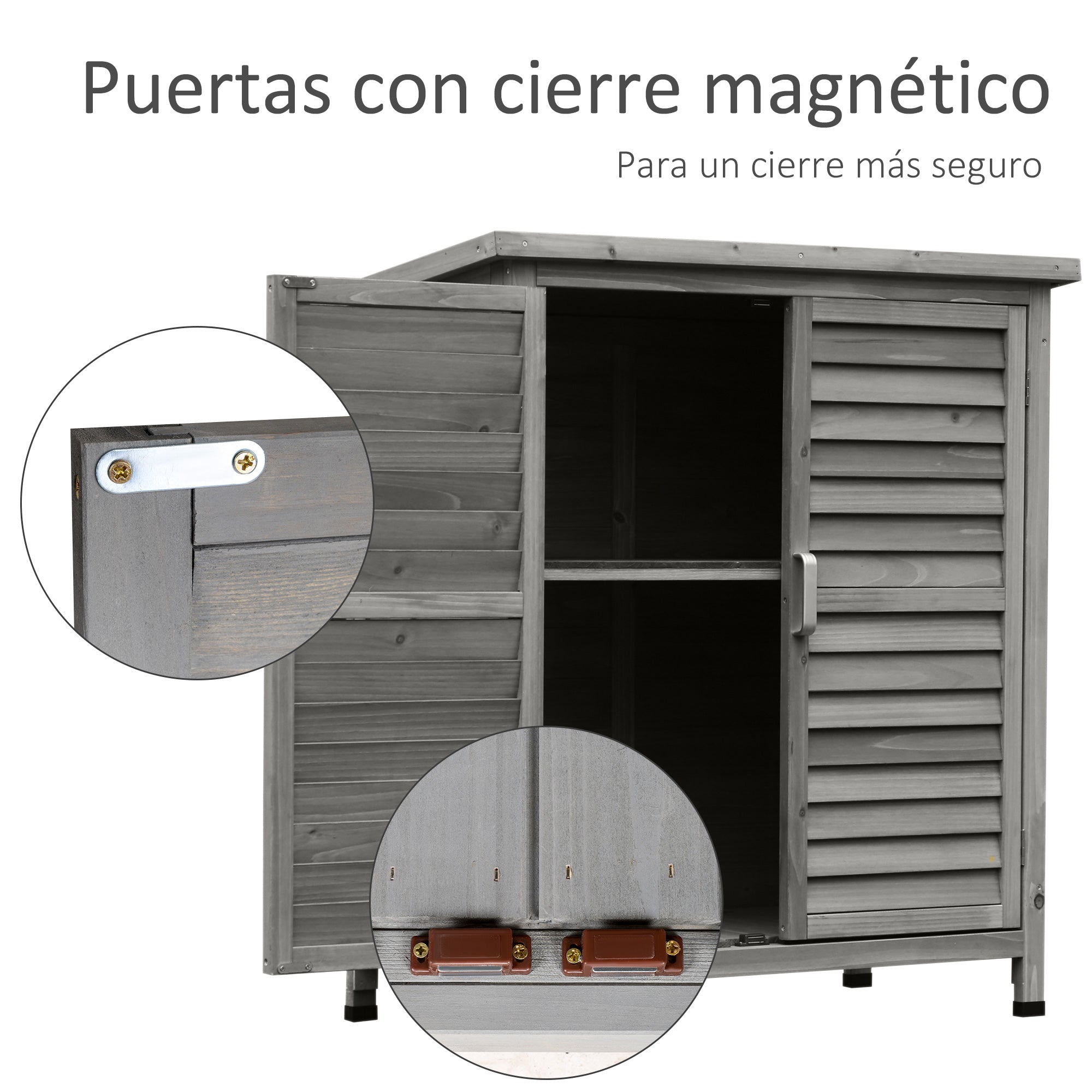 Wooden Garden Storage Shed with 2 Interior Shelves, 2 Doors, and Sloping Roof for Outdoor Terrace 87x46.5x96.5 cm Gray