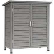 Wooden Garden Storage Shed with 2 Interior Shelves, 2 Doors, and Sloping Roof for Outdoor Terrace 87x46.5x96.5 cm Gray