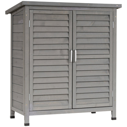 Wooden Garden Storage Shed with 2 Interior Shelves, 2 Doors, and Sloping Roof for Outdoor Terrace 87x46.5x96.5 cm Gray