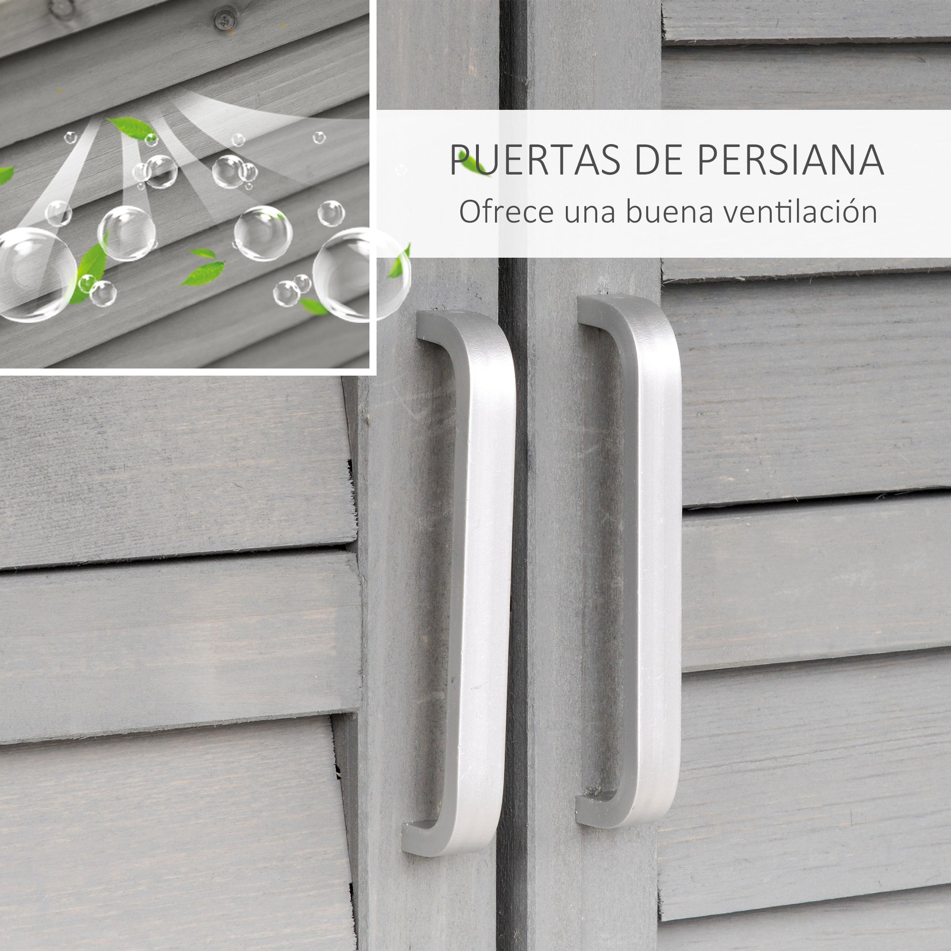 Wooden Garden Storage Shed with 2 Interior Shelves, 2 Doors, and Sloping Roof for Outdoor Terrace 87x46.5x96.5 cm Gray