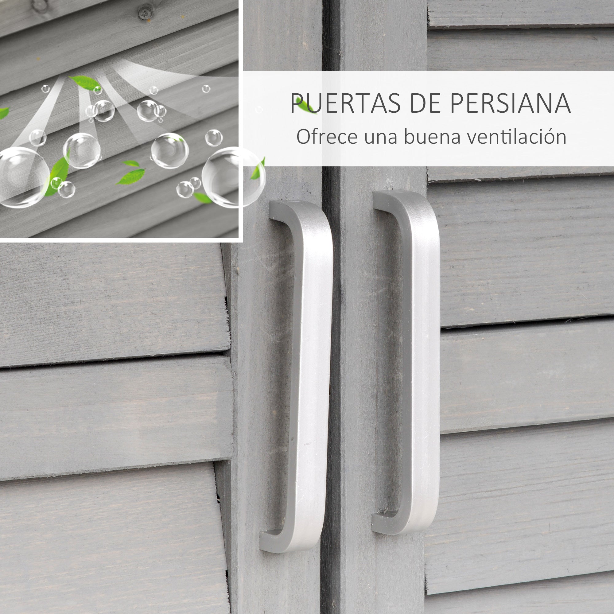 Wooden Garden Storage Shed with 2 Interior Shelves, 2 Doors, and Sloping Roof for Outdoor Terrace 87x46.5x96.5 cm Gray