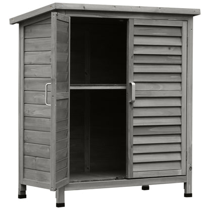 Wooden Garden Storage Shed with 2 Interior Shelves, 2 Doors, and Sloping Roof for Outdoor Terrace 87x46.5x96.5 cm Gray