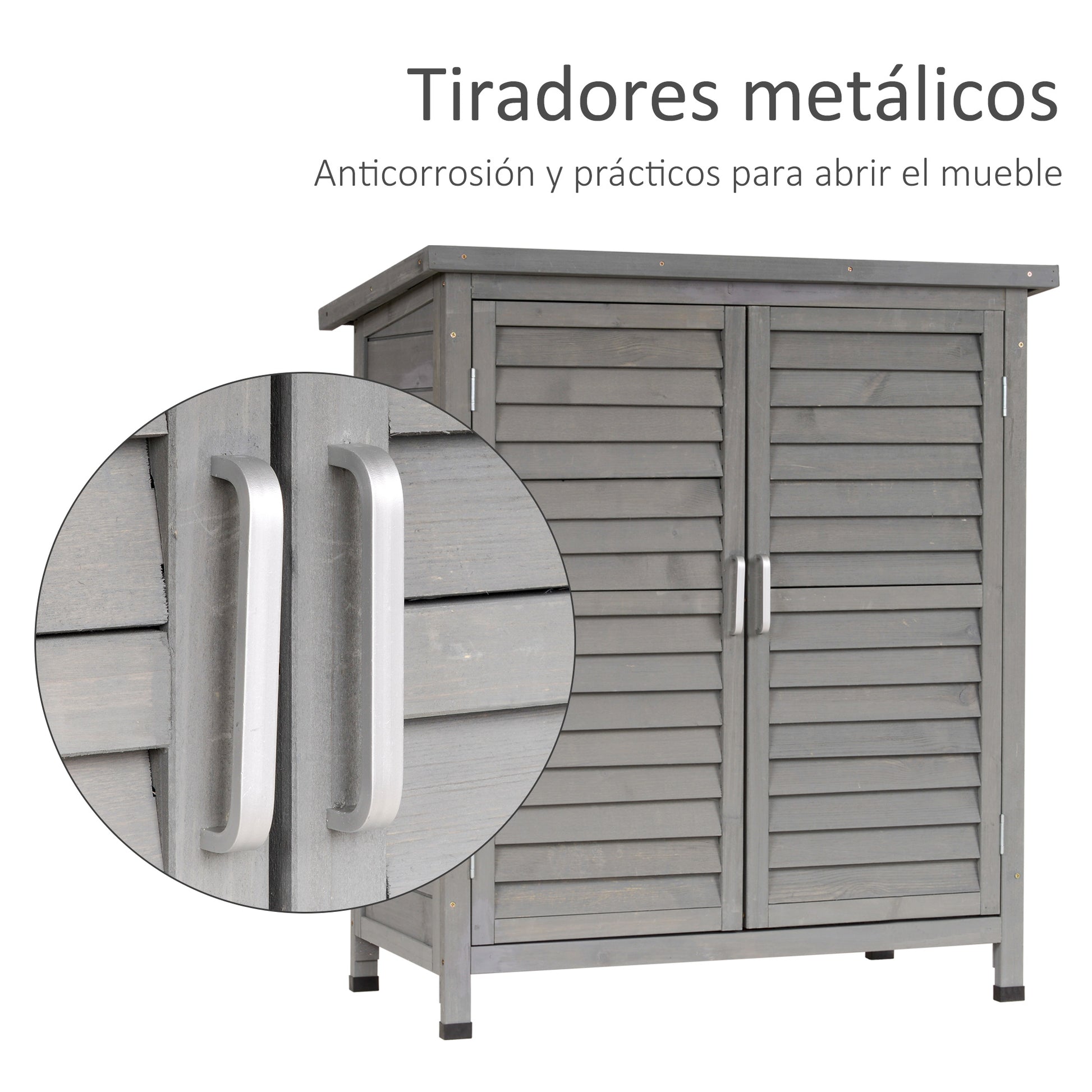 Wooden Garden Storage Shed with 2 Interior Shelves, 2 Doors, and Sloping Roof for Outdoor Terrace 87x46.5x96.5 cm Gray