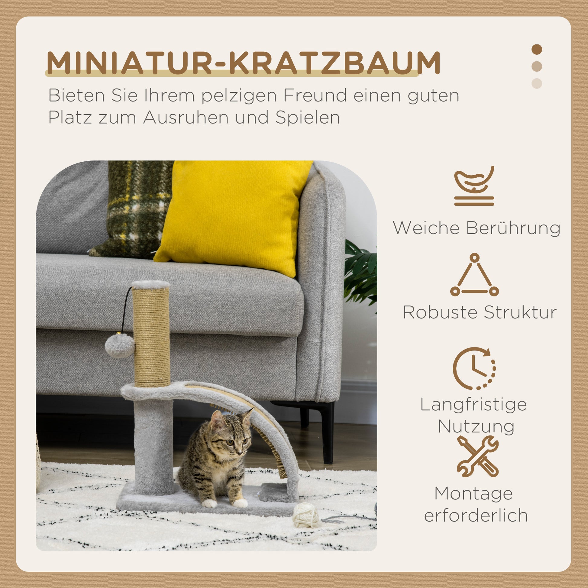 Small Cat Scratching Post Scratching Pole for Cats under 4.5 kg with Cat Scratching Plate, Scratching Post, Cat Stimulating Ball 34 x 24 x 43 cm Gray