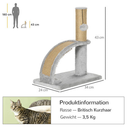 Small Cat Scratching Post Scratching Pole for Cats under 4.5 kg with Cat Scratching Plate, Scratching Post, Cat Stimulating Ball 34 x 24 x 43 cm Gray