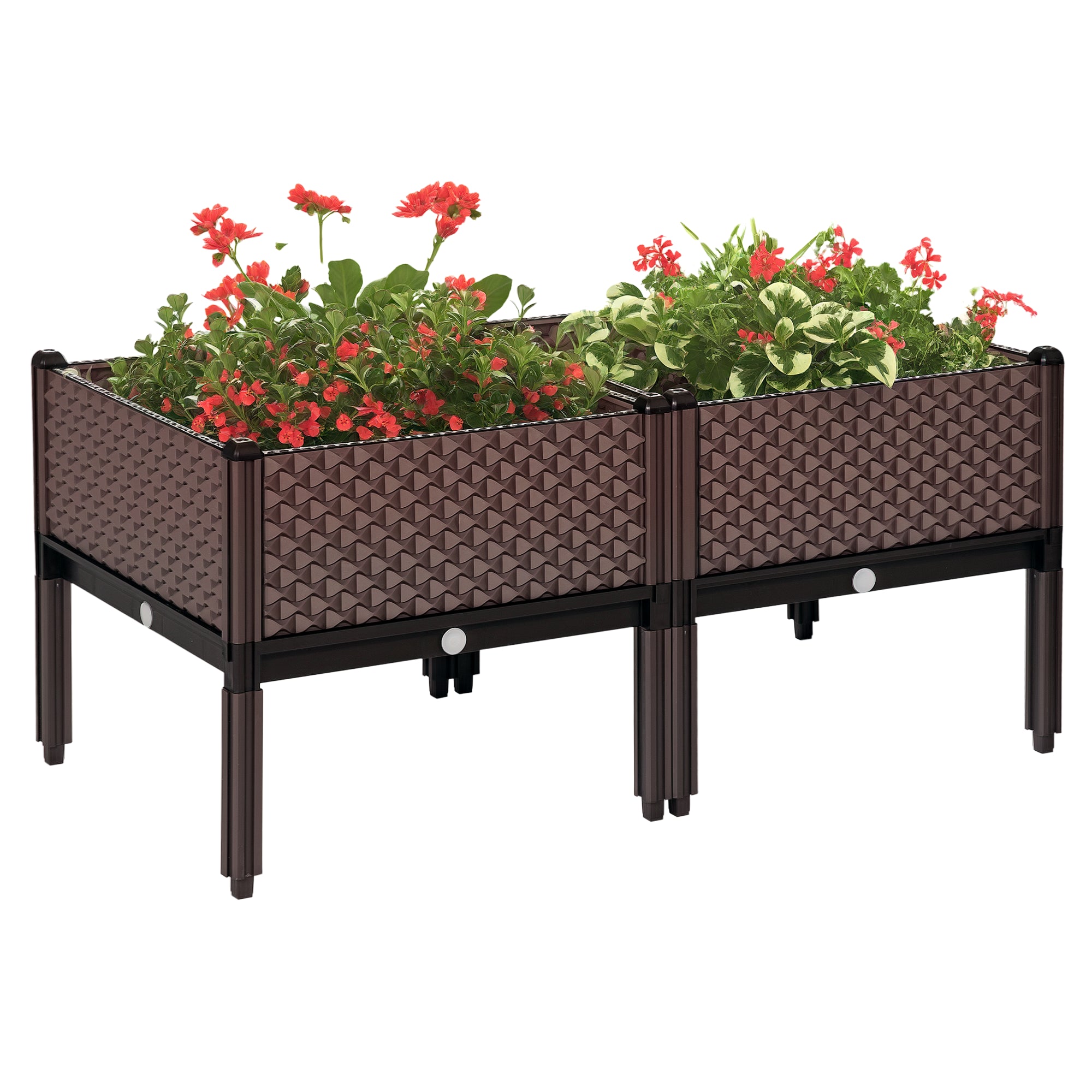 Set of 2 Outdoor Elevated Square Planters Free Combination Flower Pots for Garden Patio 19.7x19.7x18.3 inches Brown