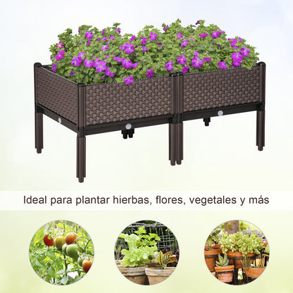 Set of 2 Outdoor Elevated Square Planters Free Combination Flower Pots for Garden Patio 19.7x19.7x18.3 inches Brown