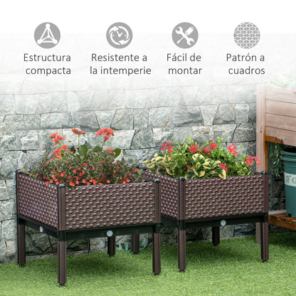 Set of 2 Outdoor Elevated Square Planters Free Combination Flower Pots for Garden Patio 19.7x19.7x18.3 inches Brown