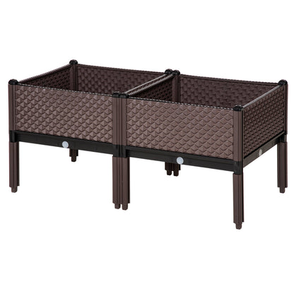 Set of 2 Outdoor Elevated Square Planters Free Combination Flower Pots for Garden Patio 19.7x19.7x18.3 inches Brown