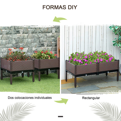 Set of 2 Outdoor Elevated Square Planters Free Combination Flower Pots for Garden Patio 19.7x19.7x18.3 inches Brown