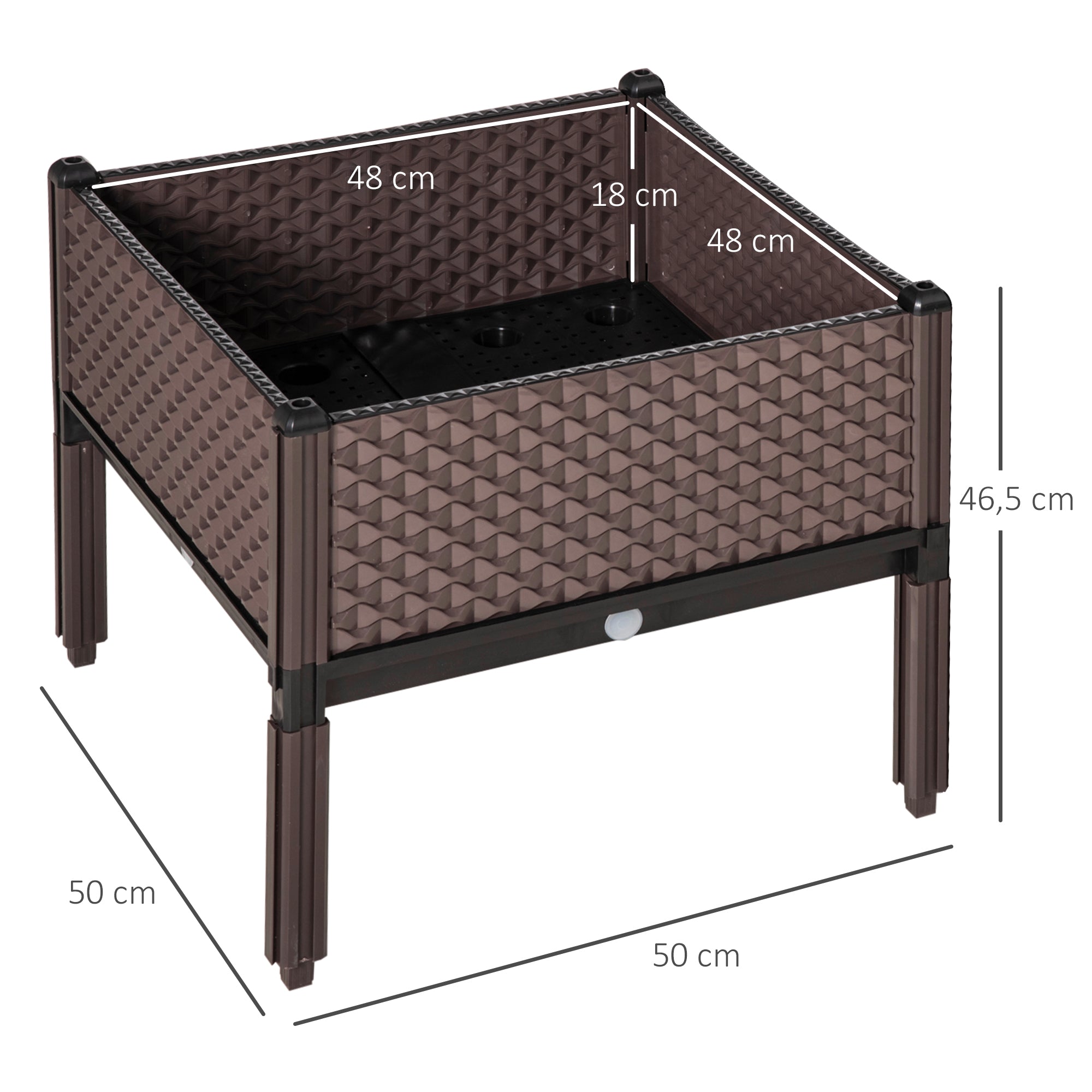 Set of 2 Outdoor Elevated Square Planters Free Combination Flower Pots for Garden Patio 19.7x19.7x18.3 inches Brown