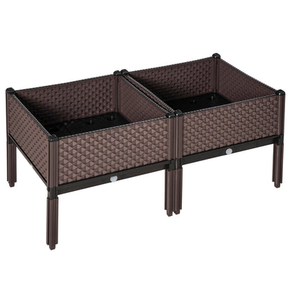 Set of 2 Outdoor Elevated Square Planters Free Combination Flower Pots for Garden Patio 19.7x19.7x18.3 inches Brown