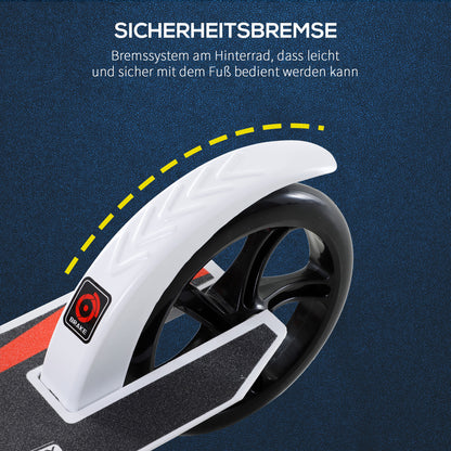 Kids Scooter, Kick Scooter with Shock Absorption, Folding and Height Adjustable, for Ages 14 and Up, Aluminum, White, 92.5 x 37.5 x 82-97 cm