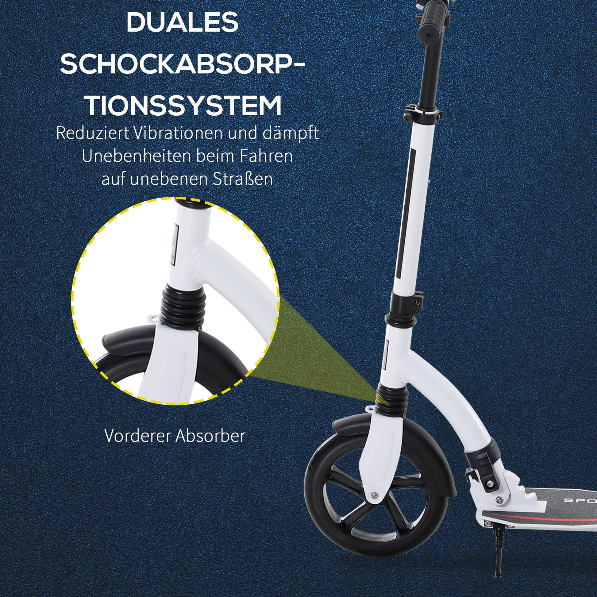 Kids Scooter, Kick Scooter with Shock Absorption, Folding and Height Adjustable, for Ages 14 and Up, Aluminum, White, 92.5 x 37.5 x 82-97 cm