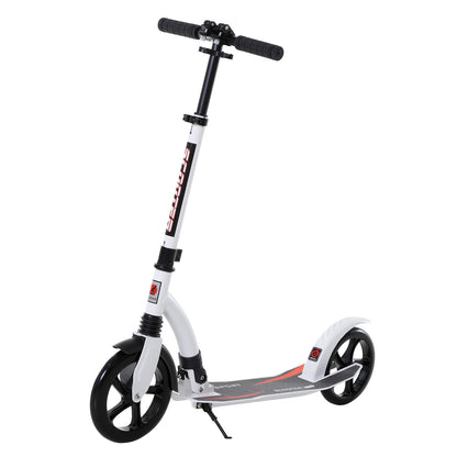 Kids Scooter, Kick Scooter with Shock Absorption, Folding and Height Adjustable, for Ages 14 and Up, Aluminum, White, 92.5 x 37.5 x 82-97 cm