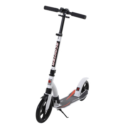 Kids Scooter, Kick Scooter with Shock Absorption, Folding and Height Adjustable, for Ages 14 and Up, Aluminum, White, 92.5 x 37.5 x 82-97 cm