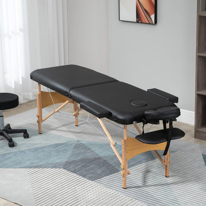 Massage Table, Foldable Massage Bed, Height Adjustable Massage Bench, Massage Couch with Headrest, for Spa, Salon, Faux Leather, Beech Wood, Black