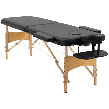 Massage Table, Foldable Massage Bed, Height Adjustable Massage Bench, Massage Couch with Headrest, for Spa, Salon, Faux Leather, Beech Wood, Black