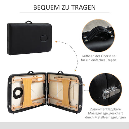 Massage Table, Foldable Massage Bed, Height Adjustable Massage Bench, Massage Couch with Headrest, for Spa, Salon, Faux Leather, Beech Wood, Black