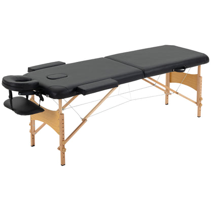 Massage Table, Foldable Massage Bed, Height Adjustable Massage Bench, Massage Couch with Headrest, for Spa, Salon, Faux Leather, Beech Wood, Black