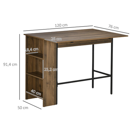 Extendable Bar Table Bistro Table Dining Table with 3 Storage Shelves and Metal Frame for Kitchen Dining 120x76x91.4 cm Brown