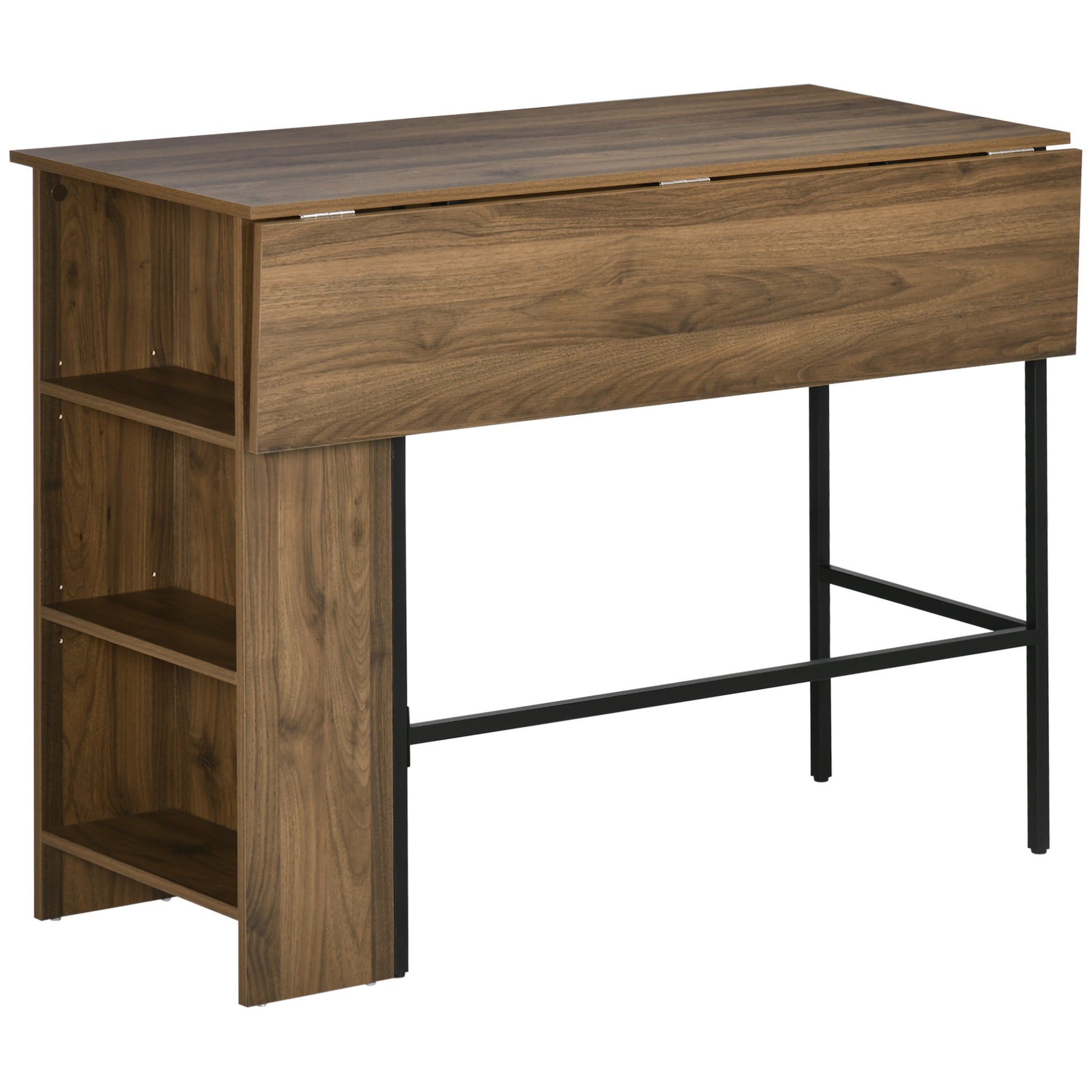 Extendable Bar Table Bistro Table Dining Table with 3 Storage Shelves and Metal Frame for Kitchen Dining 120x76x91.4 cm Brown