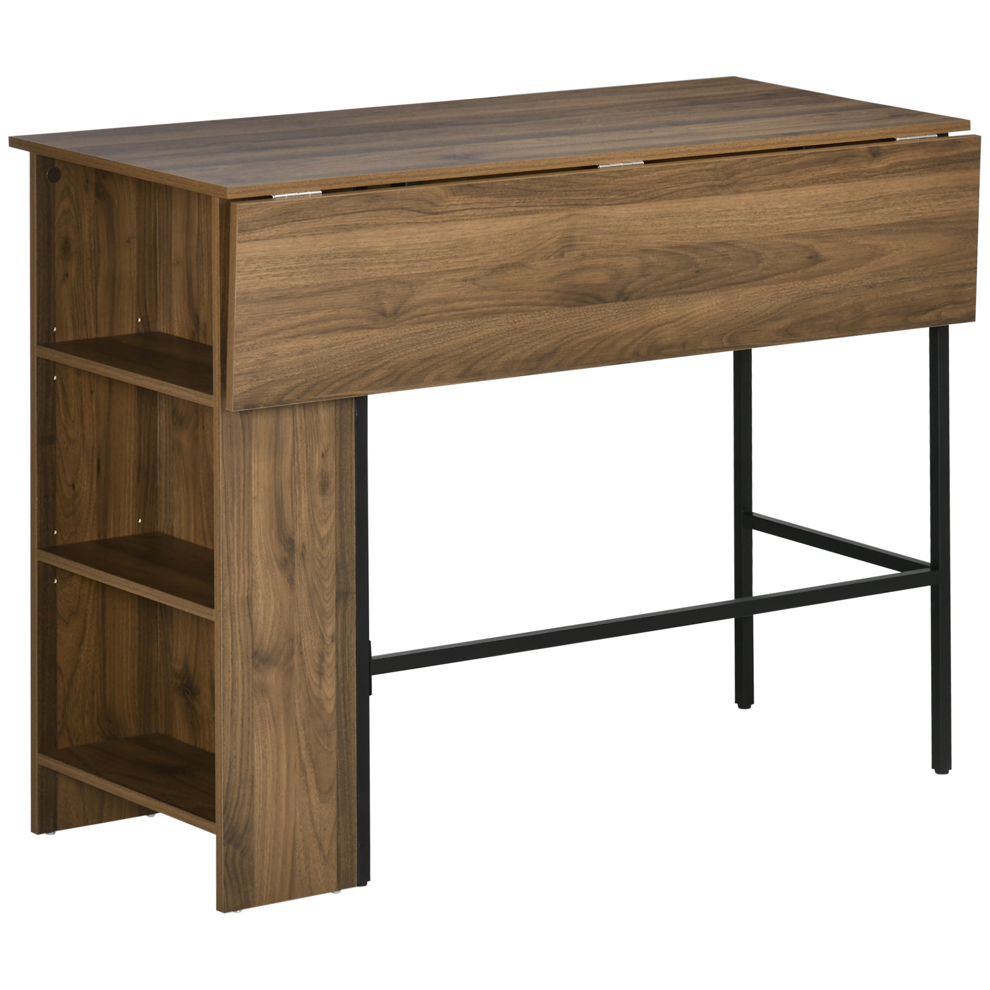 Extendable Bar Table Bistro Table Dining Table with 3 Storage Shelves and Metal Frame for Kitchen Dining 120x76x91.4 cm Brown