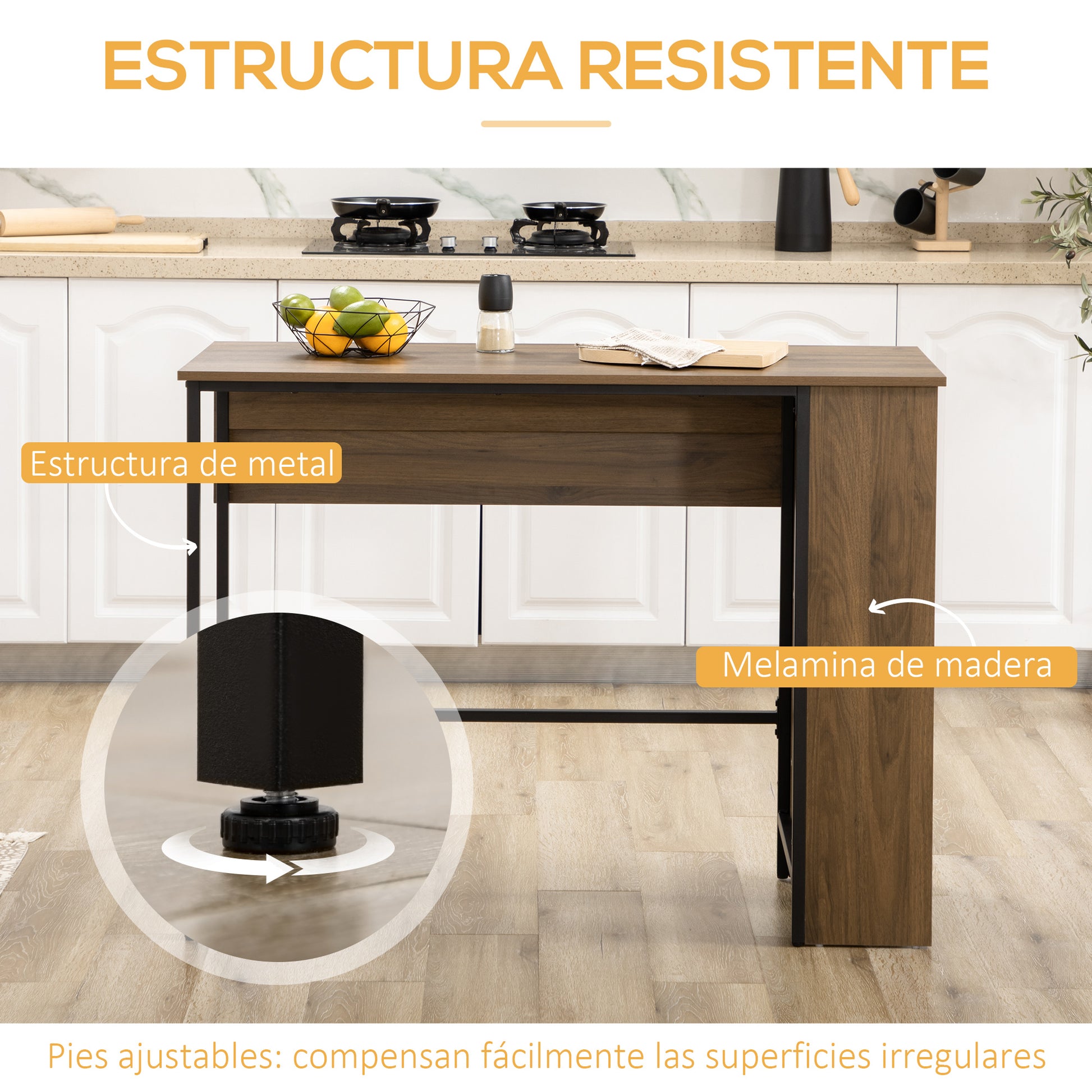 Extendable Bar Table Bistro Table Dining Table with 3 Storage Shelves and Metal Frame for Kitchen Dining 120x76x91.4 cm Brown