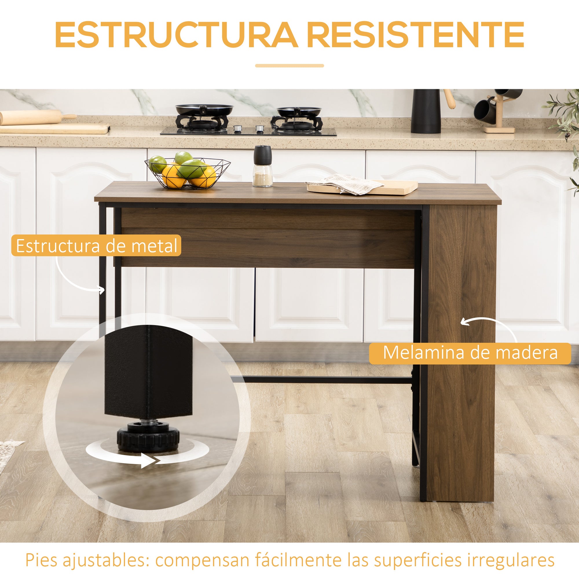 Extendable Bar Table Bistro Table Dining Table with 3 Storage Shelves and Metal Frame for Kitchen Dining 120x76x91.4 cm Brown