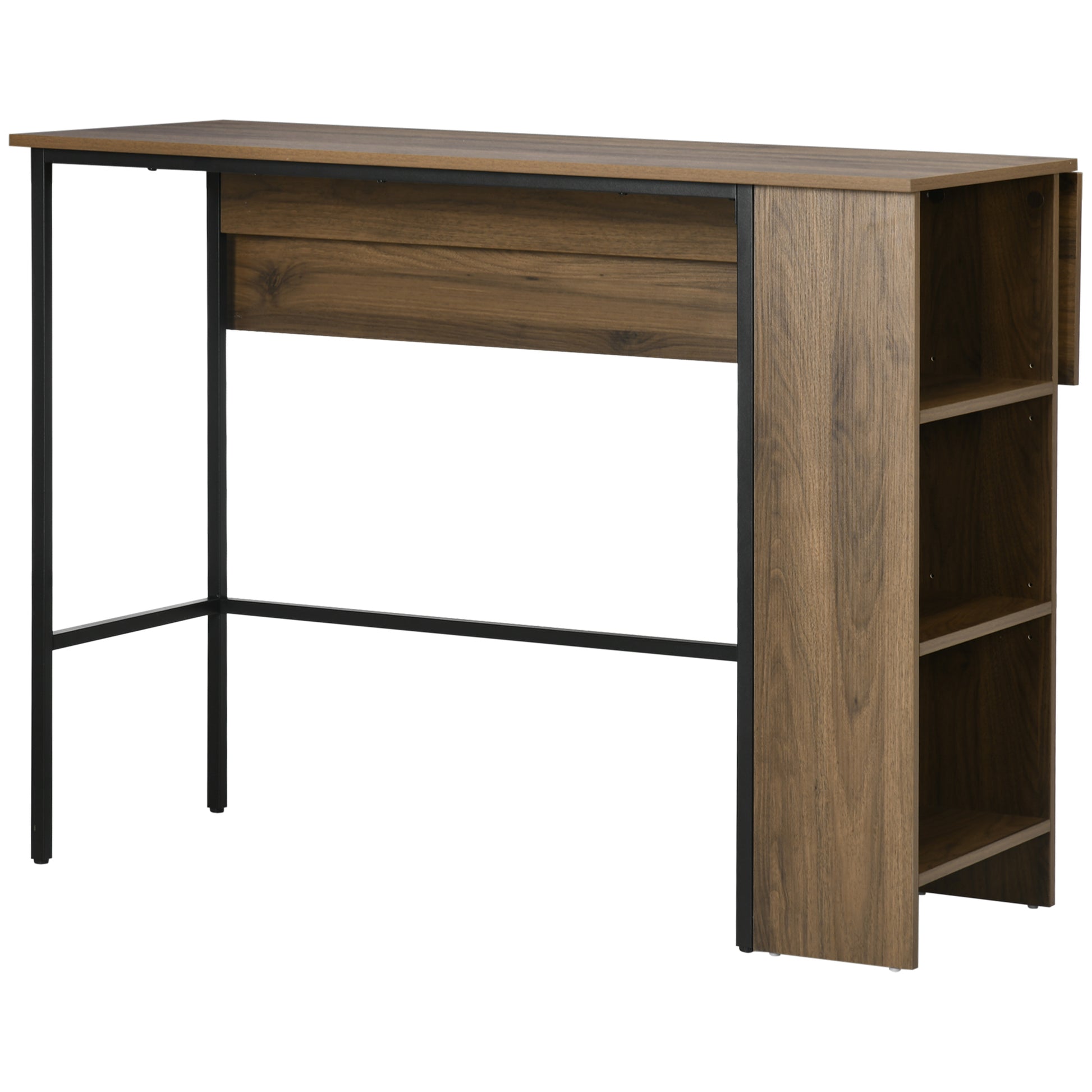 Extendable Bar Table Bistro Table Dining Table with 3 Storage Shelves and Metal Frame for Kitchen Dining 120x76x91.4 cm Brown