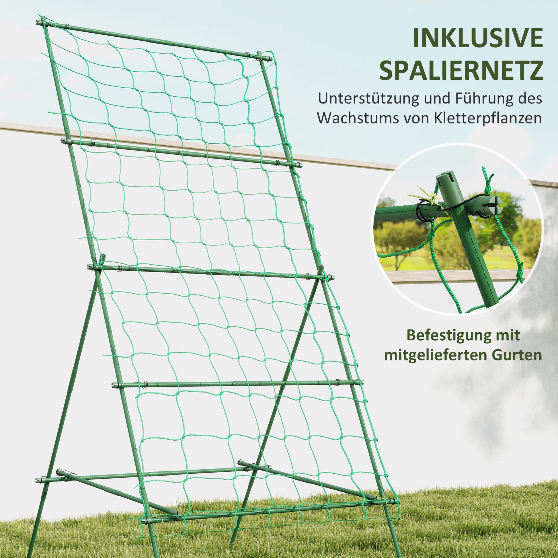 Steel Stepping Rose Trellis Rust-free A-Frame Plant Climbing Support 101x133x227 cm Garden Trellis Plant Support for Vegetables Flowers Climbing Plants Green
