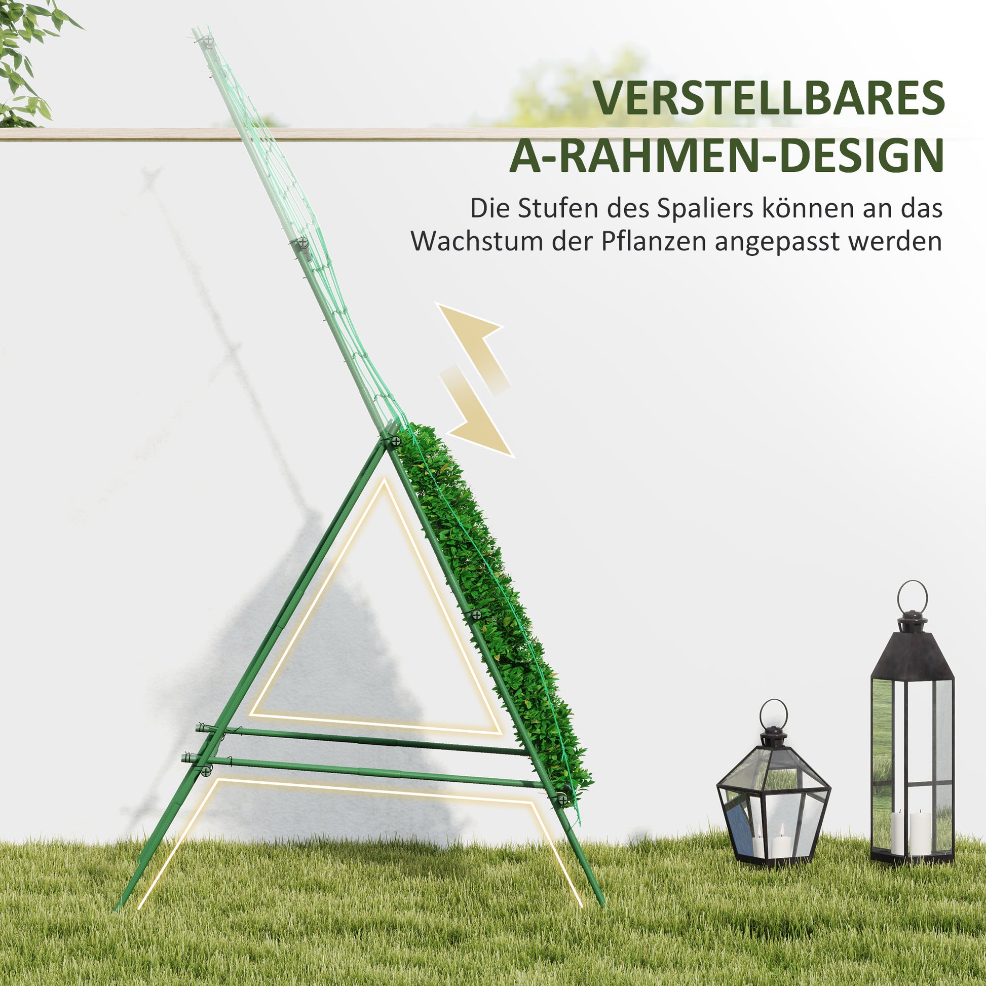 Steel Stepping Rose Trellis Rust-free A-Frame Plant Climbing Support 101x133x227 cm Garden Trellis Plant Support for Vegetables Flowers Climbing Plants Green