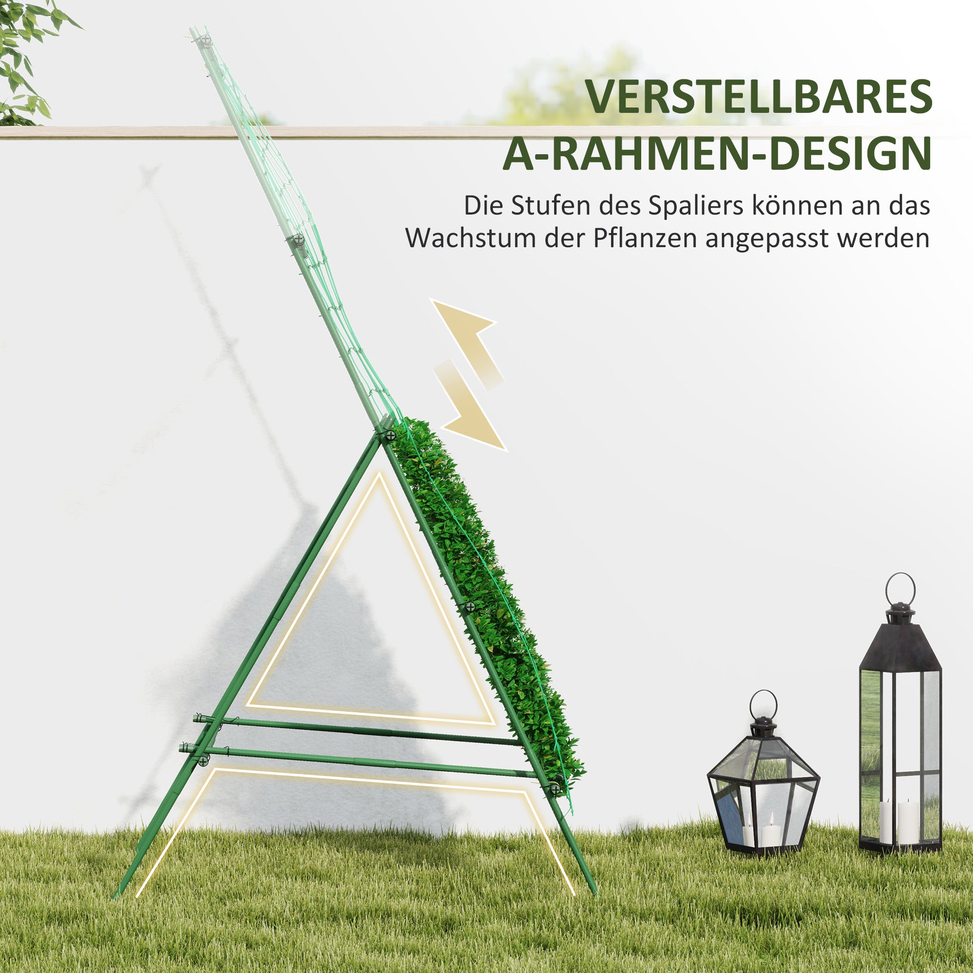 Steel Stepping Rose Trellis Rust-free A-Frame Plant Climbing Support 101x133x227 cm Garden Trellis Plant Support for Vegetables Flowers Climbing Plants Green