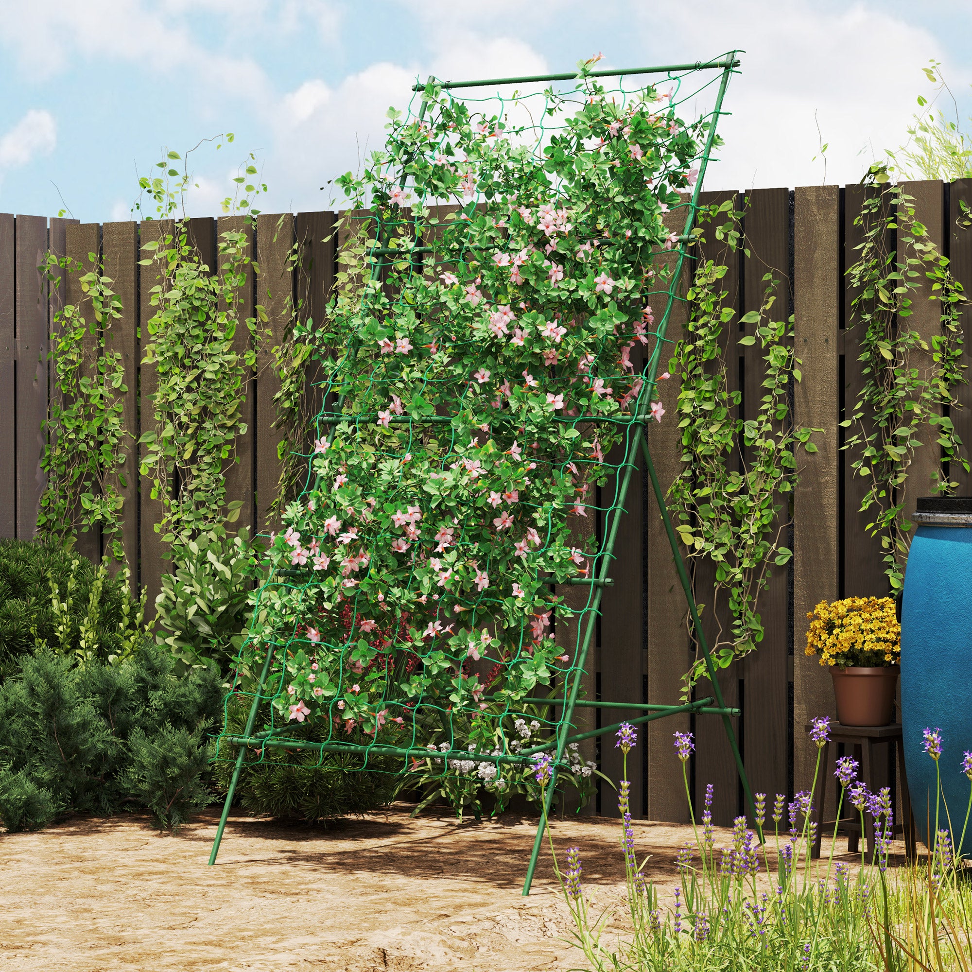 Steel Stepping Rose Trellis Rust-free A-Frame Plant Climbing Support 101x133x227 cm Garden Trellis Plant Support for Vegetables Flowers Climbing Plants Green