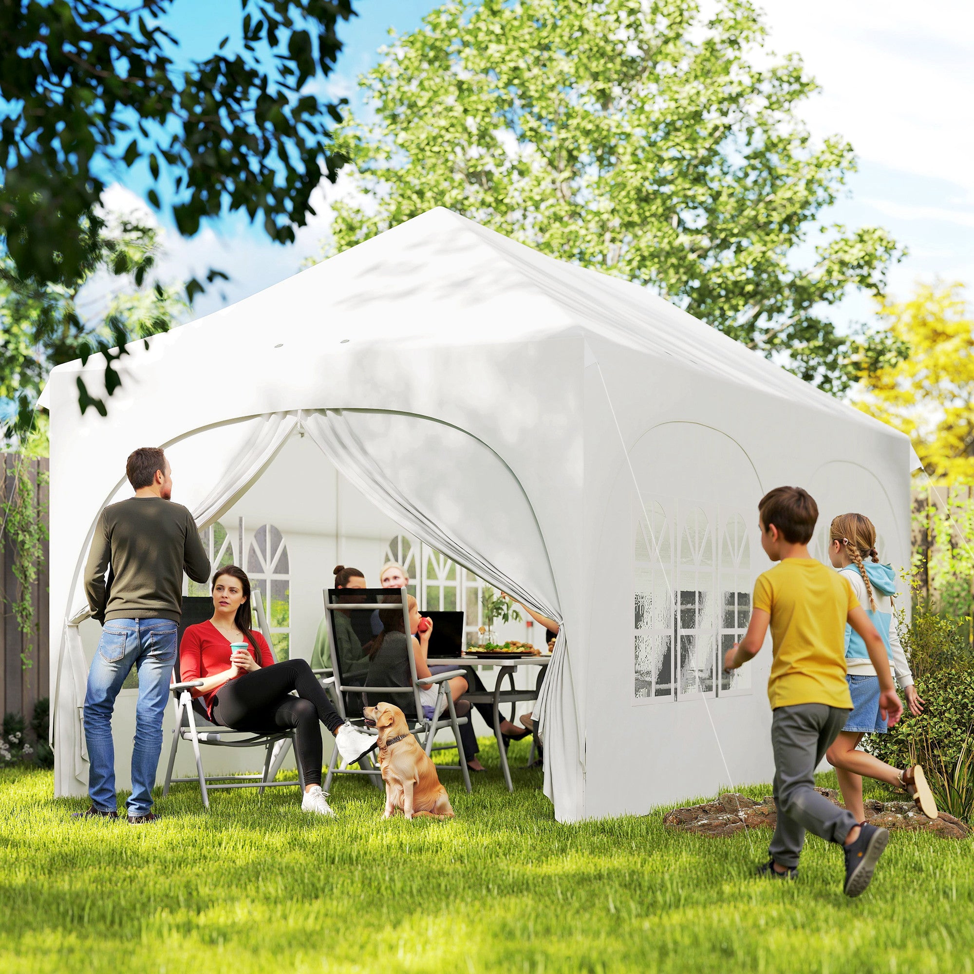 3 x 6 m Waterproof Pop-Up Gazebo — Adjustable Height, Pointed Roof, Drainage Vents, Removable Sidewalls, UPF30+ Sun Protection — Folding Party & Garden Tent, White