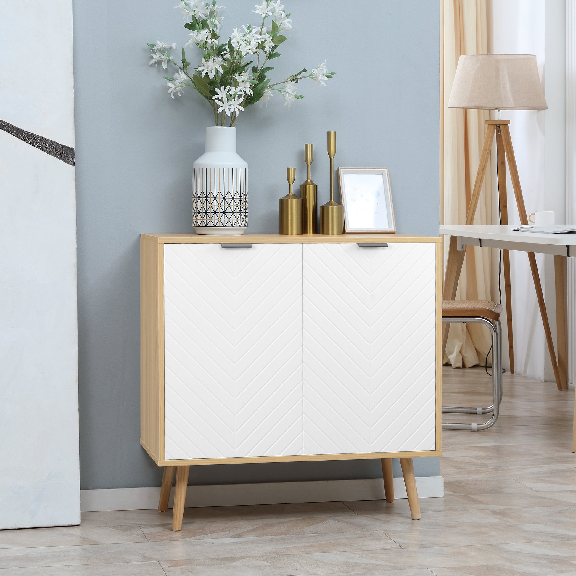 Modern Multipurpose Mobile in Chipboard and Pine Wood with Adjustable Internal Shelf on 3 Levels, Entryway Living Room Kitchen and Bathroom Furniture, 77x35x77.5 cm