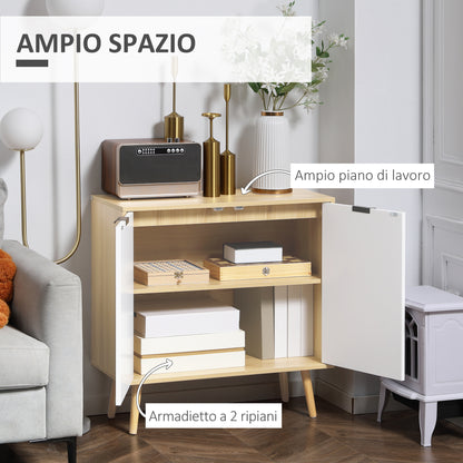 Modern Multipurpose Mobile in Chipboard and Pine Wood with Adjustable Internal Shelf on 3 Levels, Entryway Living Room Kitchen and Bathroom Furniture, 77x35x77.5 cm