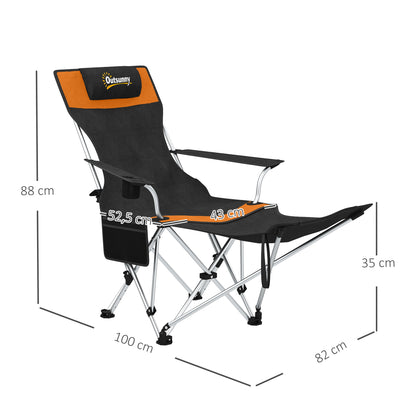 2-Pack Folding Camping Chair / Fishing Recliner with Removable Footrest, Cup Holder & Padded Headrest — Garden, Beach & Camping Chair (Holds up to 265 lb)