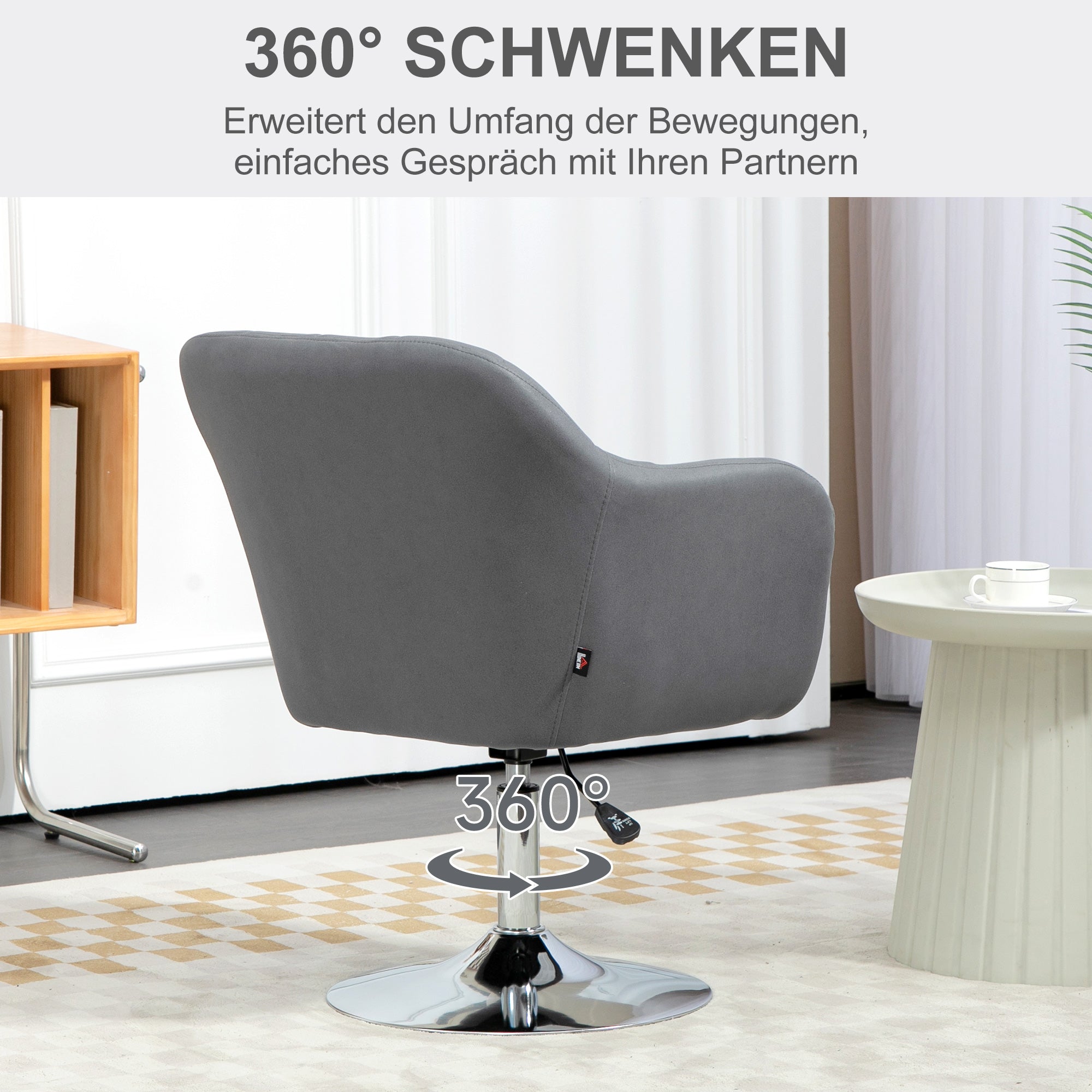 Armchair Lounge Chair with Armrest, Lumbar Pillow, Upholstered Recliner with Metal Frame, Microfiber Cloth, Height Adjustable Swivel Chair for Bedroom, Living Room, Dark Gray
