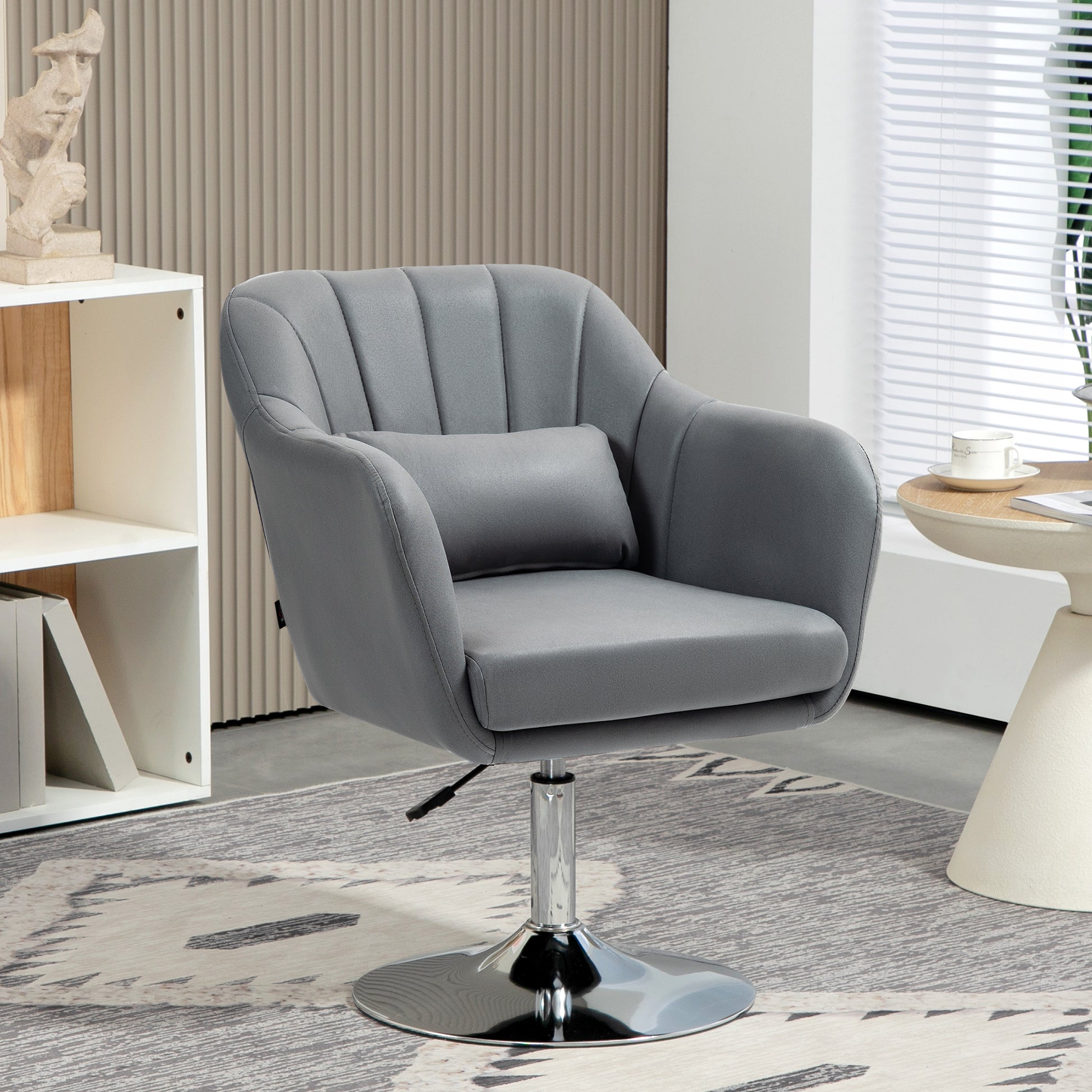 Armchair Lounge Chair with Armrest, Lumbar Pillow, Upholstered Recliner with Metal Frame, Microfiber Cloth, Height Adjustable Swivel Chair for Bedroom, Living Room, Dark Gray