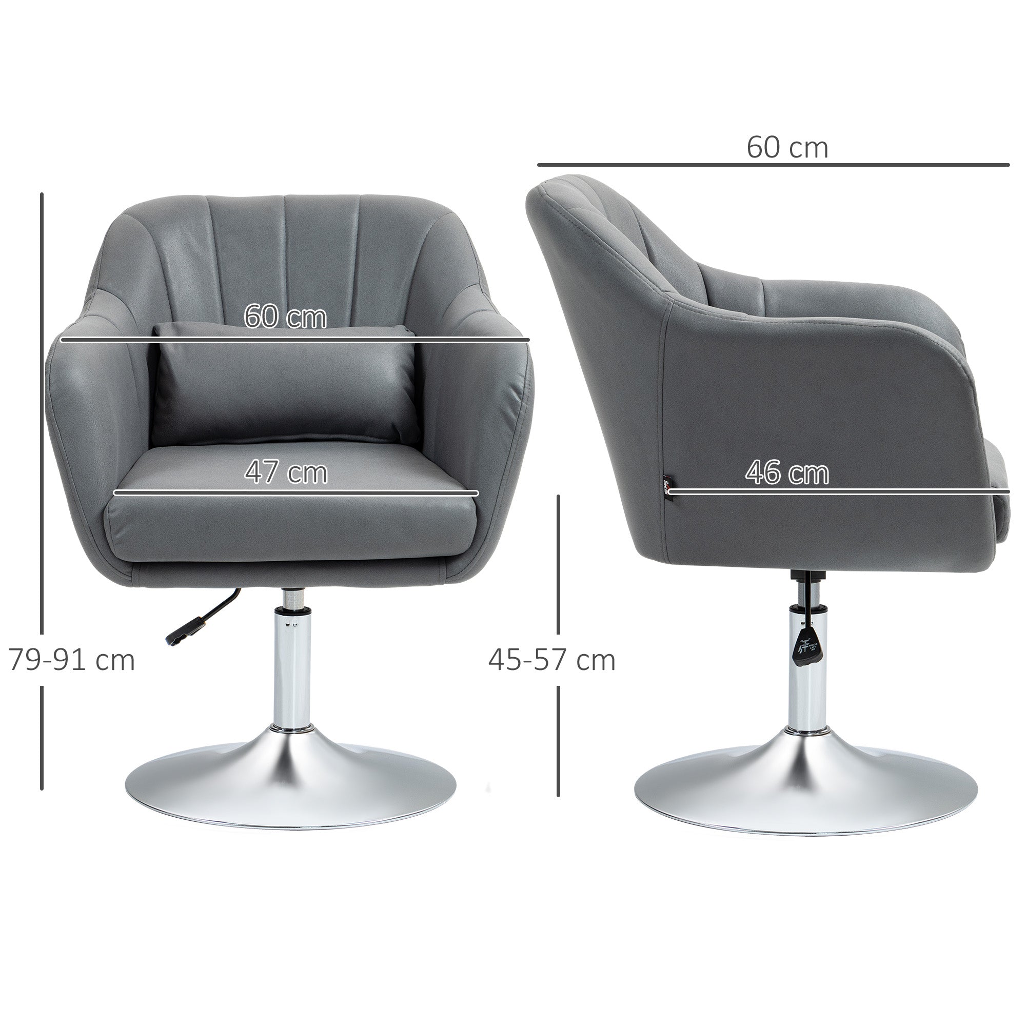 Armchair Lounge Chair with Armrest, Lumbar Pillow, Upholstered Recliner with Metal Frame, Microfiber Cloth, Height Adjustable Swivel Chair for Bedroom, Living Room, Dark Gray