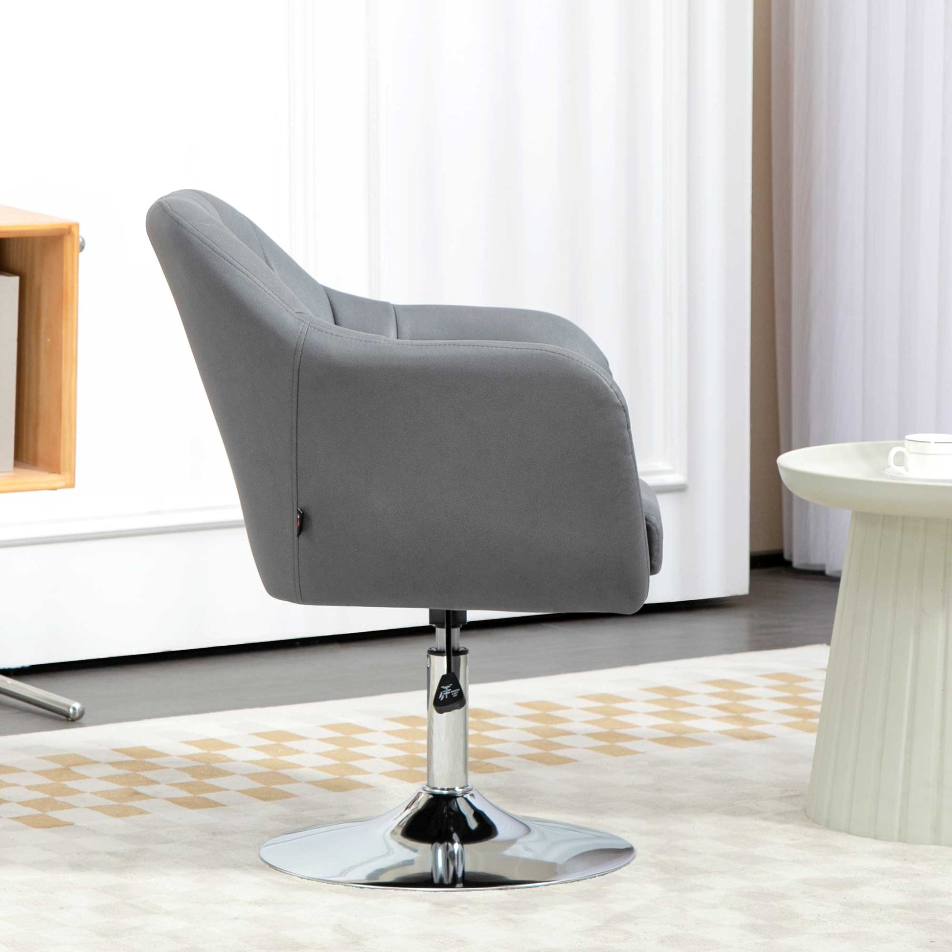 Armchair Lounge Chair with Armrest, Lumbar Pillow, Upholstered Recliner with Metal Frame, Microfiber Cloth, Height Adjustable Swivel Chair for Bedroom, Living Room, Dark Gray