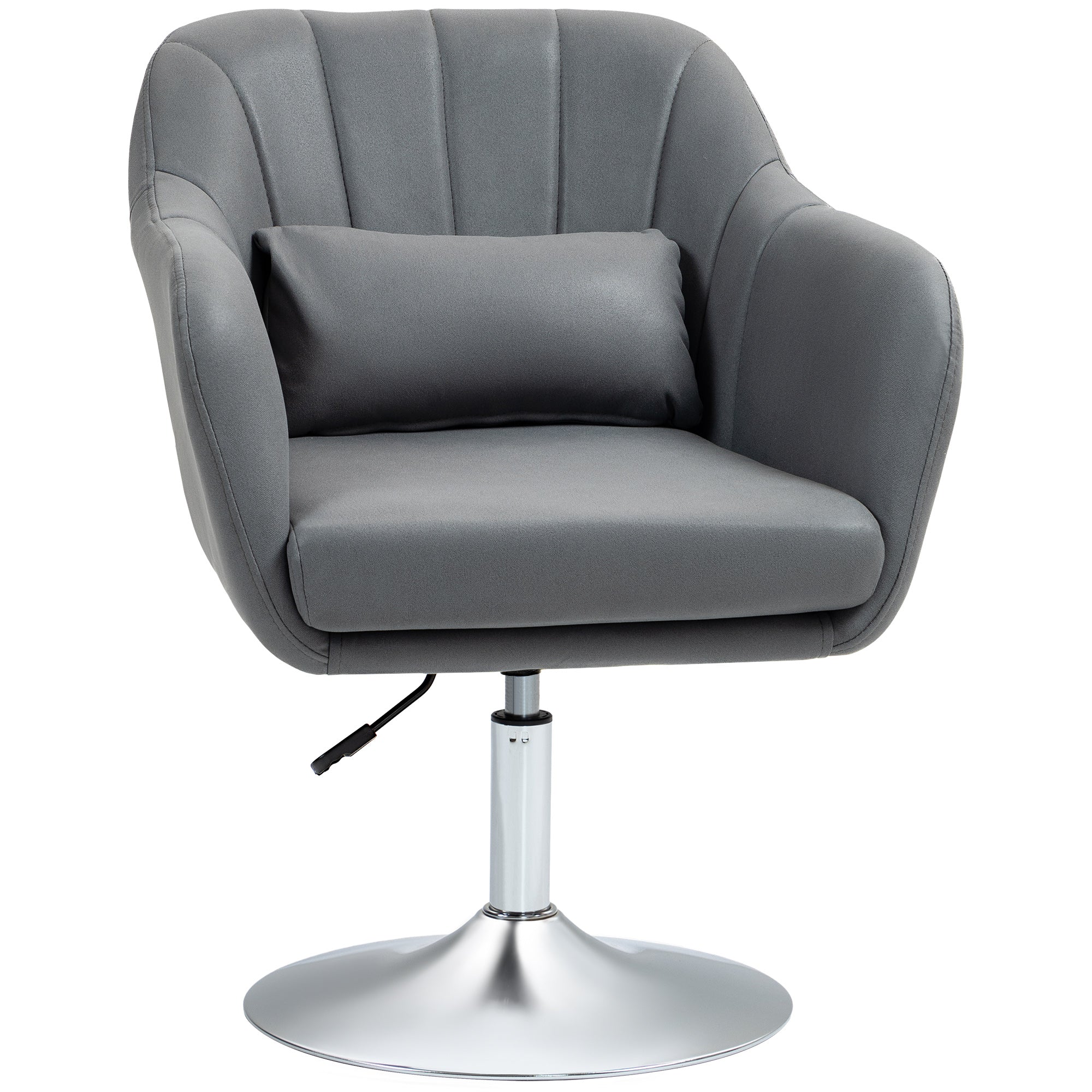 Armchair Lounge Chair with Armrest, Lumbar Pillow, Upholstered Recliner with Metal Frame, Microfiber Cloth, Height Adjustable Swivel Chair for Bedroom, Living Room, Dark Gray